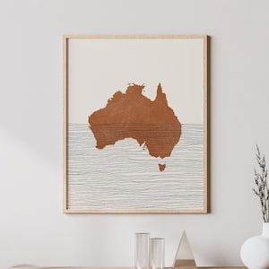 Arte de Australia: arte de pared y decoración boho de Australia, mapa de Australia, póster de viaje, silueta del continente australiano/regalo