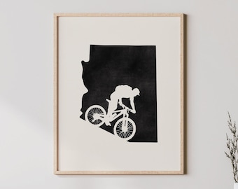 Custom Mountain Bike Art - Personalize to Any State or Country - Gift for Mountain Biker, Mountain Biking Print, Mountain Bike Map - Poster