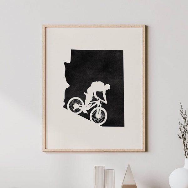 Custom Mountain Bike Art - Personalize to Any State or Country - Gift for Mountain Biker, Mountain Biking Print, Mountain Bike Map - Poster