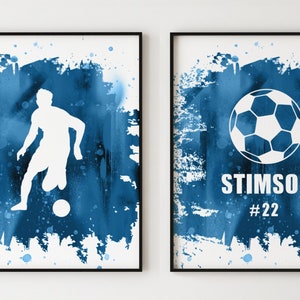 Impressões personalizadas de futebol - pôster de futebol masculino, decoração de jogador de futebol - presente de futebol personalizado, arte de parede / decoração de quarto de menino - camisa de futebol #