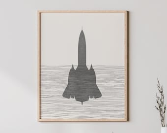 SR-71 Blackbird Art - Póster/impresión minimalista del SR71 - Arte mural de aviones militares SR71, decoración de aviación - Imagen de avión SR71