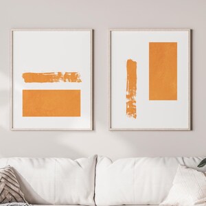 Abstract Amber Wall Art - Minimalist Japandi Wall Art, Amber Bedroom Wall Decor - Set of 2 Wall Art Prints
