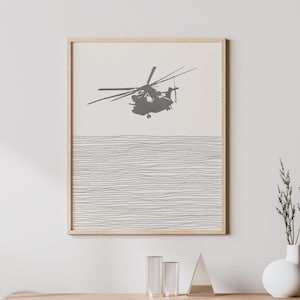 CH-53 Sea Stallion Art - Minimalist CH53 Poster / Print - CH53 Military Aircraft Wall Art, Aviation Decor - CH53 Helicopter Picture