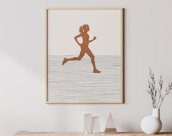 Boho Runner Print - Runner Wall Art / Decor, Minimalist Running Poster, Girl Runner Illustration, Teammate Gift