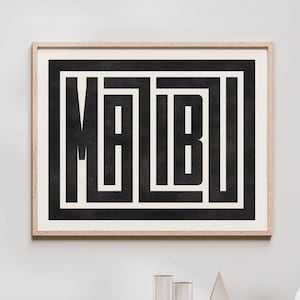 Malibu Art - Malibu Typography Design, Malibu California Wall Art / Poster, Malibu California Print, Minimalist Wall Decor, Coastal Print