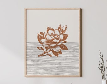 Magnolia Flower Art - Magnolia Print - Magnolia grandiflora Flower Blossom Poster, Botanical Print / Wall Decor