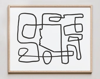 Arizona Line Art Print - One Line Drawing, Arizona Abstract Line Print - Minimalist Map of Arizona Art Print