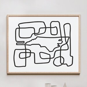 North Carolina Line Art Print - One Line Drawing, North Carolina Abstract Line Print - Minimalist Map of North Carolina Art Print