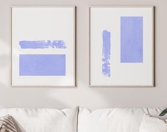 Abstract Periwinkle Wall Art - Minimalist Japandi Wall Art, Periwinkle Bedroom Wall Decor - Set of 2 Wall Art Prints