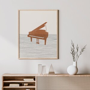 Boho Piano Print - Piano Wall Art / Decor, Minimalist Poster, Grand Piano Illustration, Gift Idea, Music Print