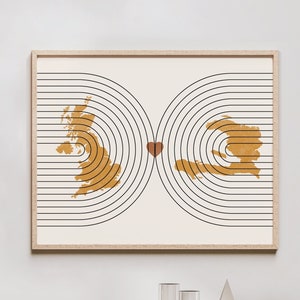 Impression de carte de deux pays - cadeau d'amour de deux pays, cadeau de Saint-Valentin interurbain, impression de relation amoureuse à l'étranger - impression de pays personnalisée