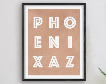 Phoenix Arizona Art - Phoenix Art Print, cadeau-idee Arizona, bord/poster City of Phoenix AZ