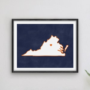 Charlottesville Virginia Art - College Themed Decor, Alumni Gift Idea, Virginia Art, Charlottesville Map