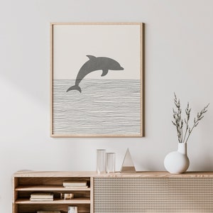 Boho Dolphin Print - Dolphin Wall Art / Decor, Minimalist Poster, Porpoise Illustration, Gift Idea