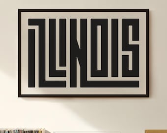 Illinois Wall Art - Custom Typography Print - Illinois Art / Poster - Modern Minimalist Wall Art - Home Decor