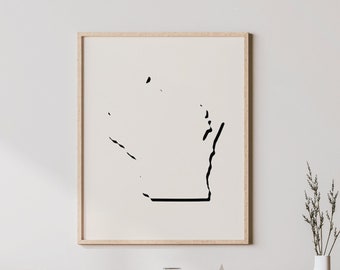 Minimalist Wisconsin Art - Modern Wisconsin Wall Art / Poster, Wisconsin Map - Wisconsin Wall Art / Wall Decor / Print