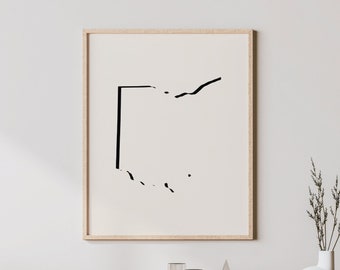 Minimalistische Ohio Kunst - Moderne Ohio Wandkunst / Poster, Ohio Karte - Ohio Wandkunst / Wanddekor / Druck