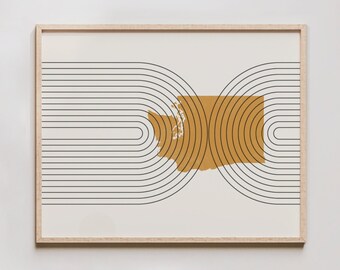 Washington State Boho Print - Boho Art Prints of Washington, Bohemian Art Print and Wall art - Washington State Prints Wall Art Boho