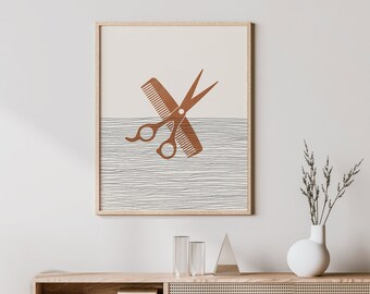 Boho Hair Stylist Print - Hair Stylist Wall Art / Decor, Minimalist Poster, Scissors and Comb Illustration, Gift Idea