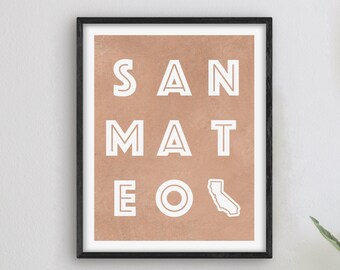 Arte de San Mateo, California: impresión artística de San Mateo, idea de regalo de California, cartel o póster de la ciudad de San Mateo, California