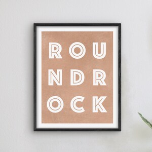 Round Rock Texas Art - Impression d'art rupestre rond, idée cadeau Texas, panneau / poster City of Round Rock TX