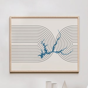 Lake Shasta Print - Mid Century Modern Lake Shasta Wall Art, Lake Shasta Gift, Lake house decor and gift, lake silhouette