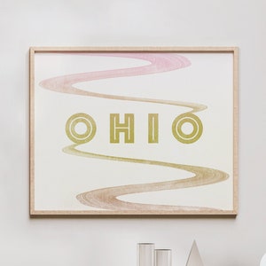 Boho Mid Century Modern Wall Art - Minimalistyczna sztuka ścienna i wystrój Ohio, Abstrakcyjne wydruki Mid-Century Modern, Stan Ohio