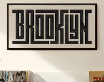 Arte de Brooklyn: diseño tipográfico de Brooklyn, arte mural/póster de la ciudad de Nueva York, impresión de Brooklyn, Nueva York, decoración de pared minimalista de Brooklyn, Nueva York