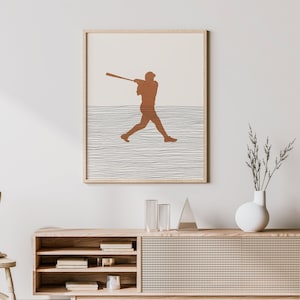 Boho Baseball Player Print - Baseball Player Wall Art / Decor, Minimalist Baseball Poster, Boy Baseball Player Illustration, Teammate Gift