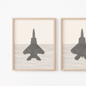 Arte de parede de avião - Decoração de quarto de meninos, Arte de parede de jato de caça, Decoração de quarto para meninos, Arte de berçário, Impressões de avião militar, F-15, F-22 e muito mais