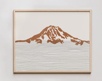 Boho Mount Rainier Art Print - Cascade Range , Washington - Mount Rainier Outline / Silhouette - Wall Art, Travel Poster