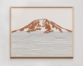 Boho Mount Adams Art Print - Cascade Range, Waszyngton - Mount Adams Kontur / Sylwetka - Sztuka ścienna, Plakat podróżniczy