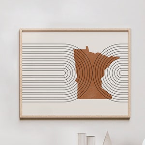Mid Century Wandkunst - Minimalistische Minnesota Wand Kunst und Dekor, abstrakte moderne Mid-Century Prints, Minnesota State Karte Druck