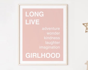 Larga vida a la niñez: decoración de habitación de niñas, arte de pared bohemio para habitación de niñas, impresión artística rosa para habitación de niñas pequeñas, arte bohemio para niñas o guardería