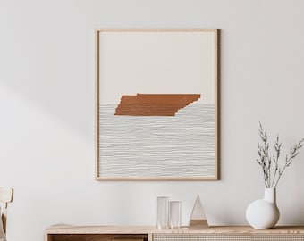 Tennessee Boho Decor - Tennessee Mid Century Wall Art, Minimalist Art and Abstract Print, Tennessee State Map Print
