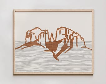 Boho Sedona Art Print - Red Rock State Park, Arizona - Cathedral Rock Outline / Silhouette - Wall Art, Travel Poster