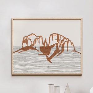 Boho Sedona Art Print - Red Rock State Park, Arizona - Cathedral Rock Outline / Silhouette - Wall Art, Travel Poster
