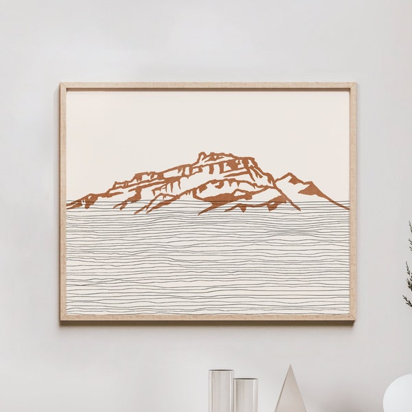 Boho Mount McDowell Art Print - Lower Salt River, Arizona - Red Mountain Outline / Silhouette - Wall Art, Travel Poster