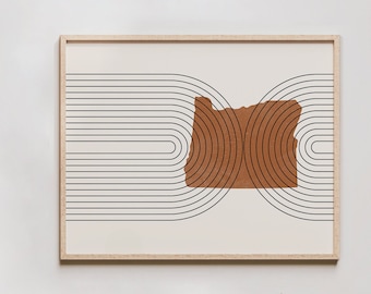 Mid Century Wall Art - Minimalist Oregon Wall Art and Decor, Abstract Mid-Century Modern Prints, Oregon State Map Print, State of Oregon