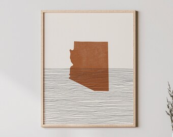 Arizona Boho Decor - Arizona Mid Century Wall Art, Minimalist Art and Abstract Print, Arizona State Map Print