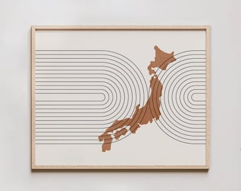 Japan Map Print - Mid Century Modern Japan Wall Art, Japan Gift Idea, Islands of Japan Print, Japanese Wall Art Poster