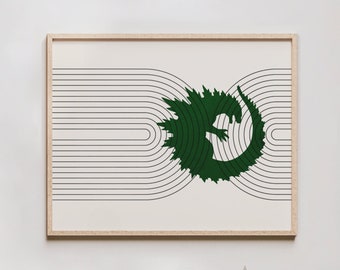 Godzilla Mid Century Print - Modern Boho Godzilla Wall Art, Godzilla Gift, Gojira Poster Wall Art