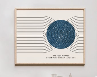 Paper Anniversary Gift For Him - Mid Century Star Map, Custom Night Sky Print, 1 Year Anniversary Gift for Him, First Anniversary Gift, 1st