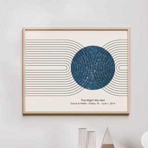 Cadeau d'anniversaire en papier pour lui - carte des étoiles du milieu du siècle, impression de ciel nocturne personnalisée, cadeau d'anniversaire de 1 an pour lui, cadeau de premier anniversaire, 1er