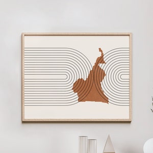 Cameroon Wall Art - Mid Century Cameroon Map, Retro Cameroon Wall Decor / Poster, Country of Cameroon Print
