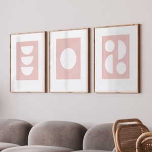 Blush Pink  Wall Art - Minimalist Geometric Prints - Mid Century Modern Wall Decor, Set of 3 Wall Art, Blush Pink  Home Decor