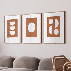 Terra Cotta Wall Art - Minimalist Geometric Prints - Mid Century Modern Wall Decor, Set of 3 Wall Art, Terra Cotta Home Decor
