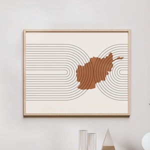 Arte mural de Afganistán: mapa de Afganistán de mediados de siglo, decoración de pared retro de Afganistán/póster, impresión del país de Afganistán