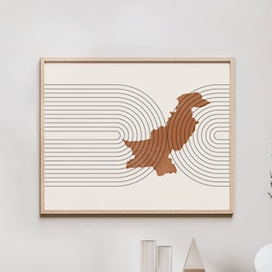 Arte mural de Pakistán: mapa de Pakistán de mediados de siglo, decoración de pared/póster retro de Pakistán, impresión del país de Pakistán