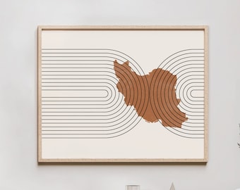 Iran Wall Art - Mid Century Iran Map, Retro Iran Wall Decor / Poster, Country of Iran Print